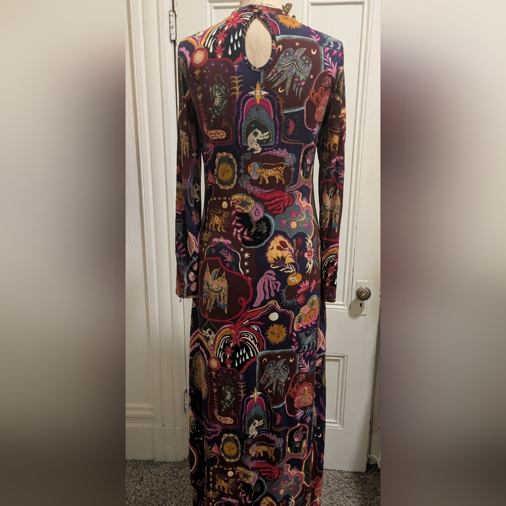 Far Rio Multicolor Artsy Surreal Land Long Sleeve Maxi Dress Medium - Picture 3 of 7